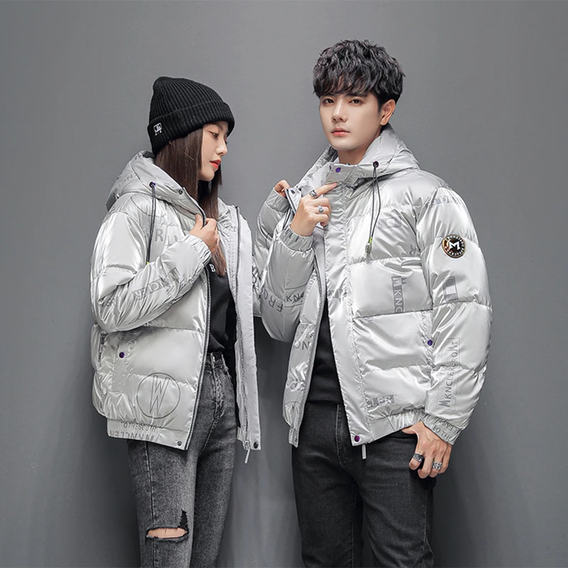 

90 White Duck Down Jacket for Men and Women 2021 Winter New Korean Loose Bright Face Wash Free Hooded Short Fashion Coat