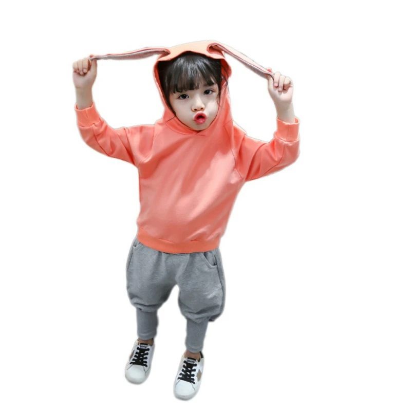 Осенняя толстовка с длинными рукавами и заячьими ушками для маленьких девочек