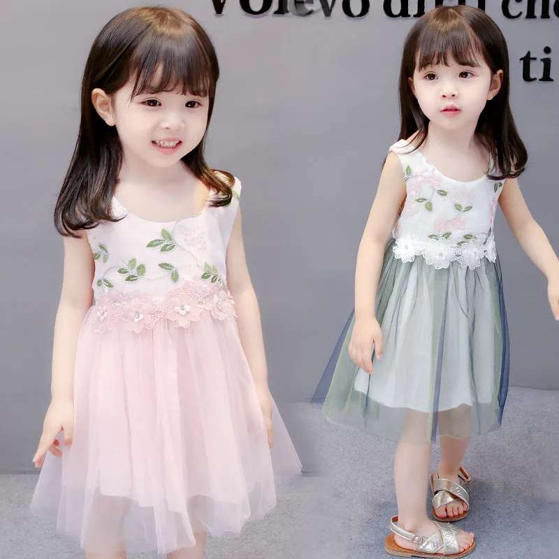 Одежда для девочек 2020 Новое Кружевное платье модное летнее с цветочным принтом
