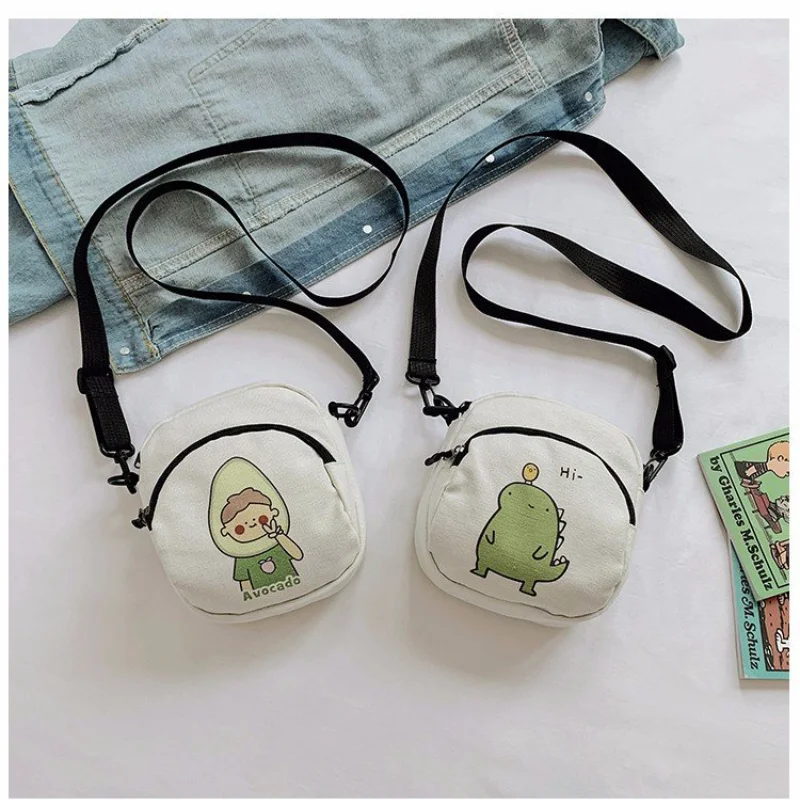 

Women Small Square Canvas Shoulder Bags Cartoon Print Handbags Korean Student Phone Purse Simple Zipper Messenger Crossbody Bag