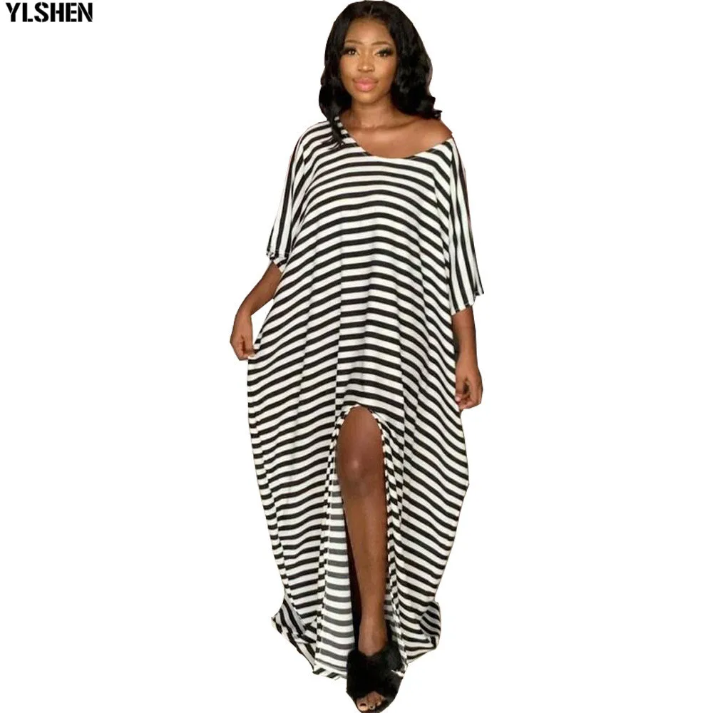 

African Dresses For Women 2020 New Summer Elegent Style Robe Afrcaine Femme Plus Size Vintage Stripe Print Loose Long Dress