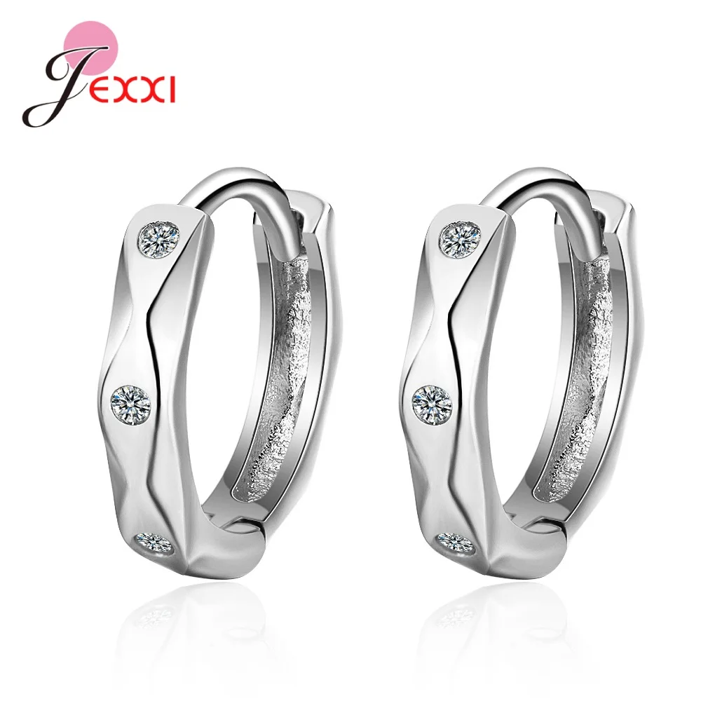 Женские серьги кольца ручной работы простые из серебра 925 пробы с австрийскими