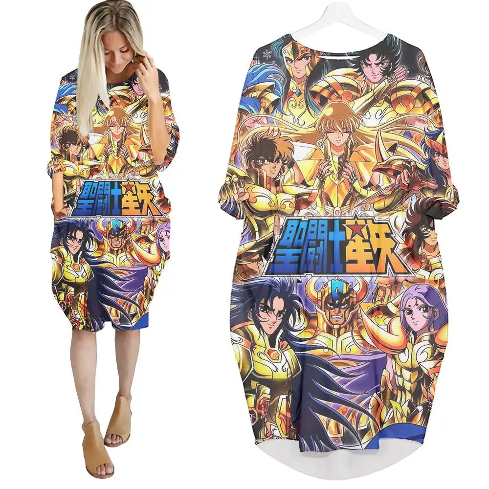 

Jumeast Women 3D Batwing Pocket Dress Oversized Female Cartoon Anime Saint Seiya Pullover Dresses Summer Skirt Nightdress