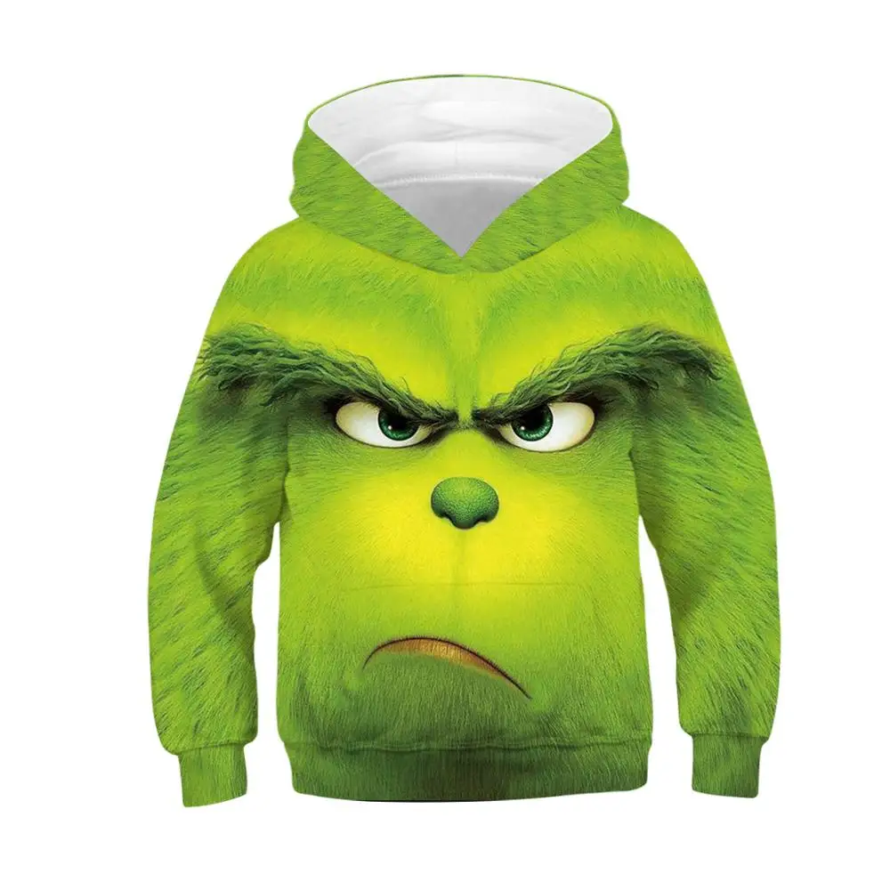 Grinch/Толстовка для детей с 3D принтом Grinch; толстовка с капюшоном для мальчиков и девочек-подростков; детский пуловер; топы; костюм гринча; Рождественская одежда