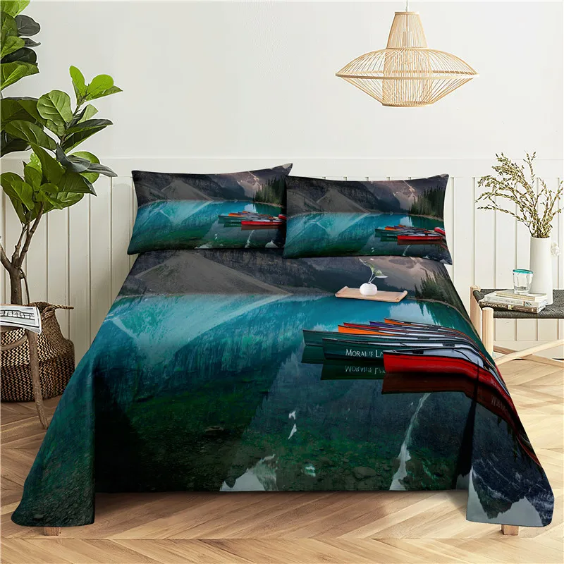 

Beautiful Seaside 0.9/1.2/1.5/1.8/2.0m Digital Printing Polyester Bed Flat Sheet With Pillowcase Print Bedding Set