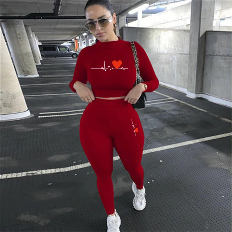 

New Fashion Tracksuit Women Turtleneck Full Sleeveless Crop Top+Leggings Matching Set Stretchy Sporty Fitness Casual Outfits