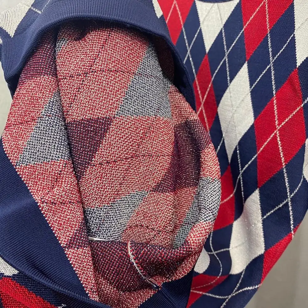 

Autumn High 2021FW Quality Women Luxury Plaid Knitted Long Sleeve Dress For Ladies Ddxgz2 10.08