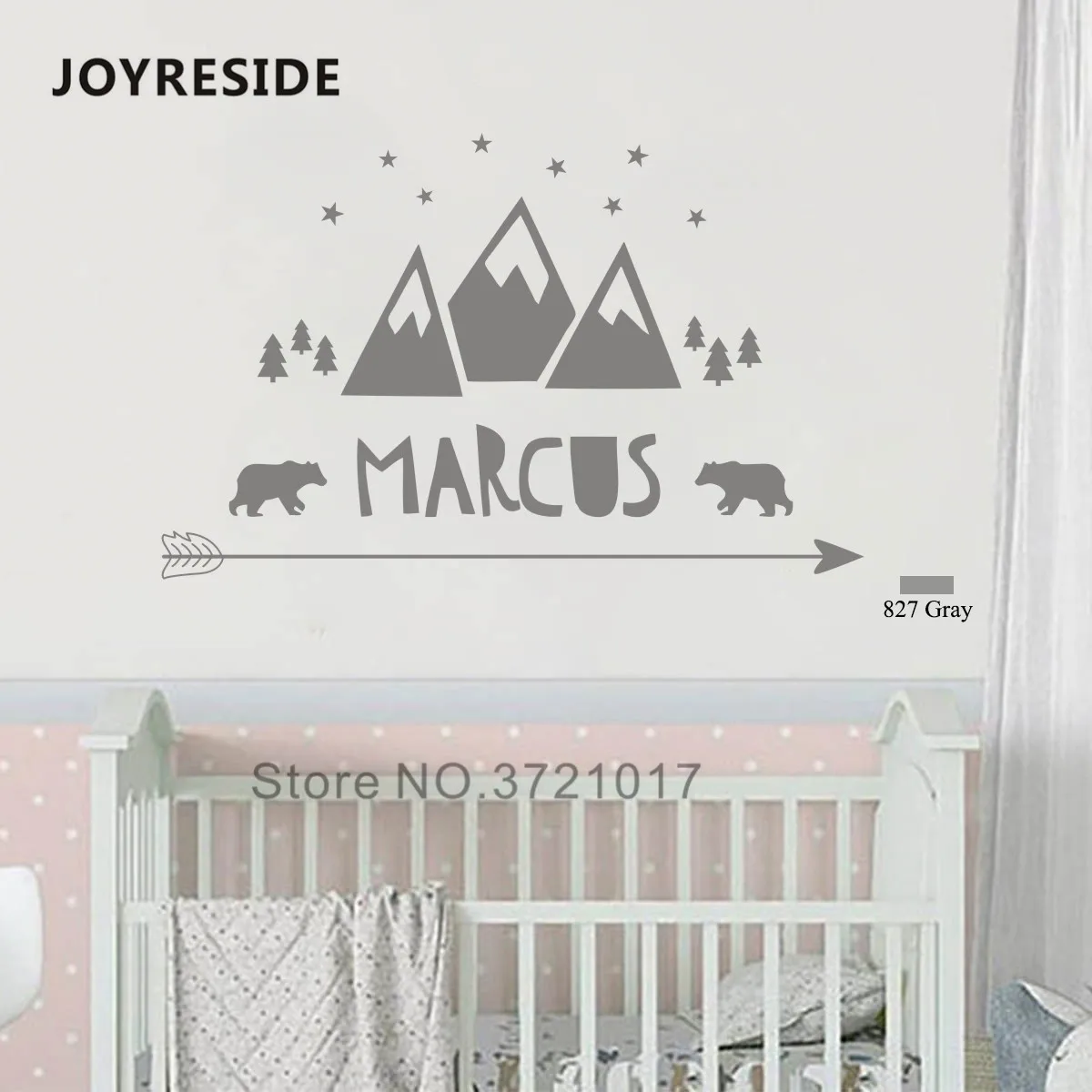JOYRESIDE, маленькие горы, наклейка на стену, персонализированное имя, милая виниловая наклейка, декор для детской спальни, интерьерная дизайнерская наклейка, A622