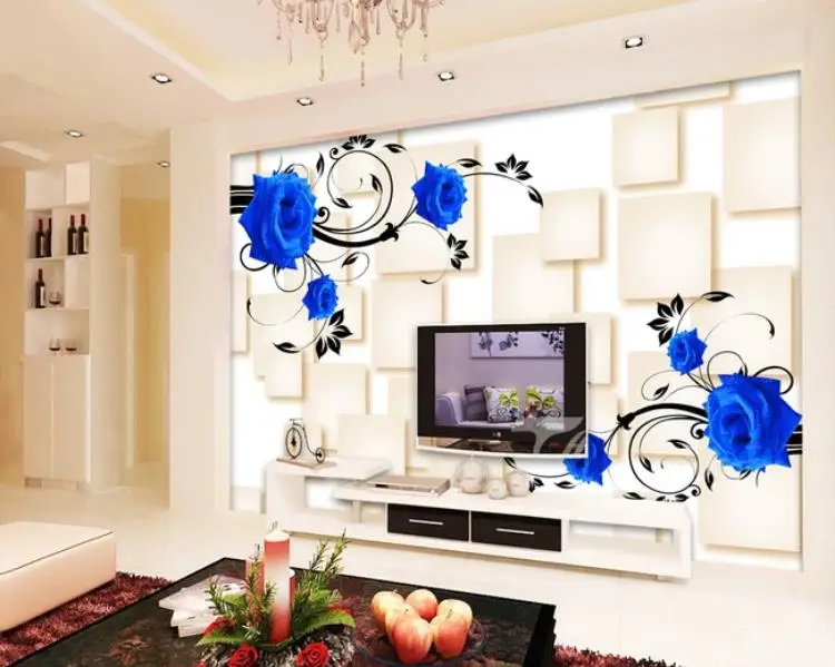 Современное креативное панно с синей розой 3D фотообои на заказ для гостиной