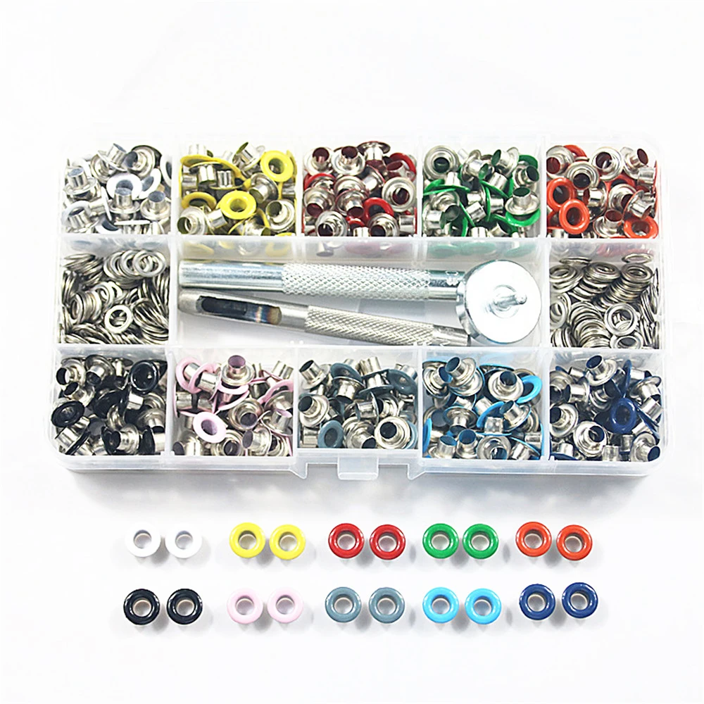 

400Pcs 5MM Colorful Metal Eyelet Buckles + Mounting Tools DIY Grommets Rivets Replacement Buttonholes Tweezers Sewing Tools