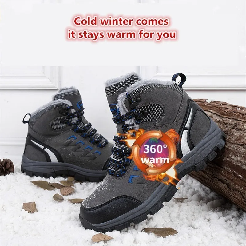 Мужские зимние Бархатные ботинки до щиколотки Нескользящие для походов