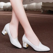 Zapatos de tacón alto sin cordones para mujer, calzado clásico de piel sintética, color blanco, Primavera y oficina (3)