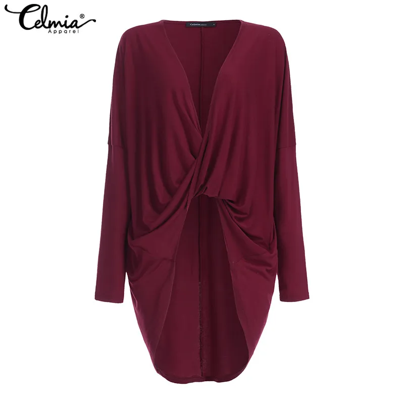 Женские асимметричные топы Celmia повседневные с рукавами летучая мышь v-образным