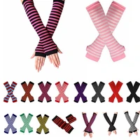long glove arm cover classic pink black and white striped fingerless elbow gloves warmer knitted wristband