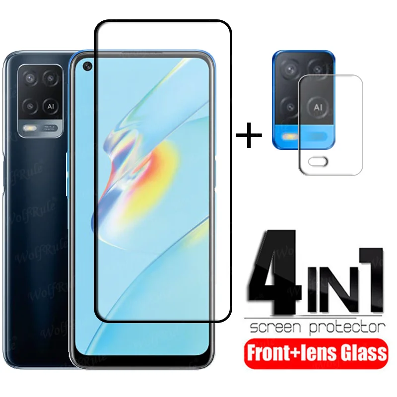 Vidrio de cubierta completa para OPPO A54, pel&iacute;cula protectora de vidrio templado para tel&eacute;fono, Protector de pantalla para OPPO A54-0