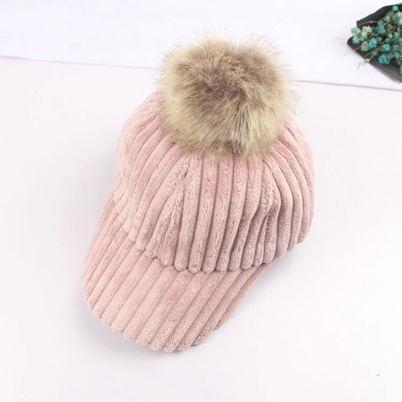 Детская Вельветовая шапка с помпоном теплая для мальчиков и девочек на осень