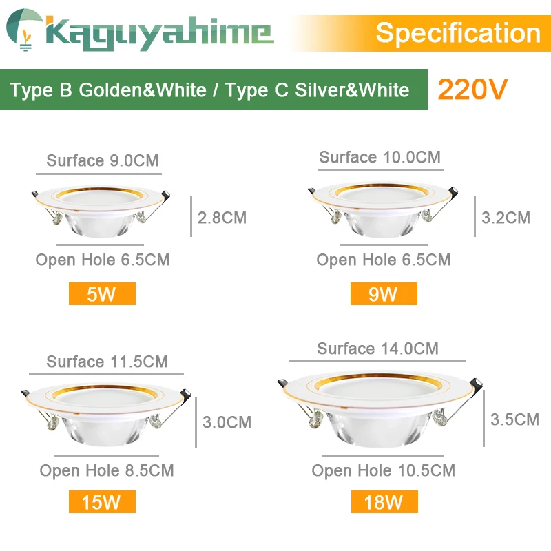 Kaguyahime-luz descendente LED de 3W, 5W, 7W, 12W, 18W, muy brillante, CA 110V, 220V, Panel redondo empotrado, foco LED de luz, 10 Uds.