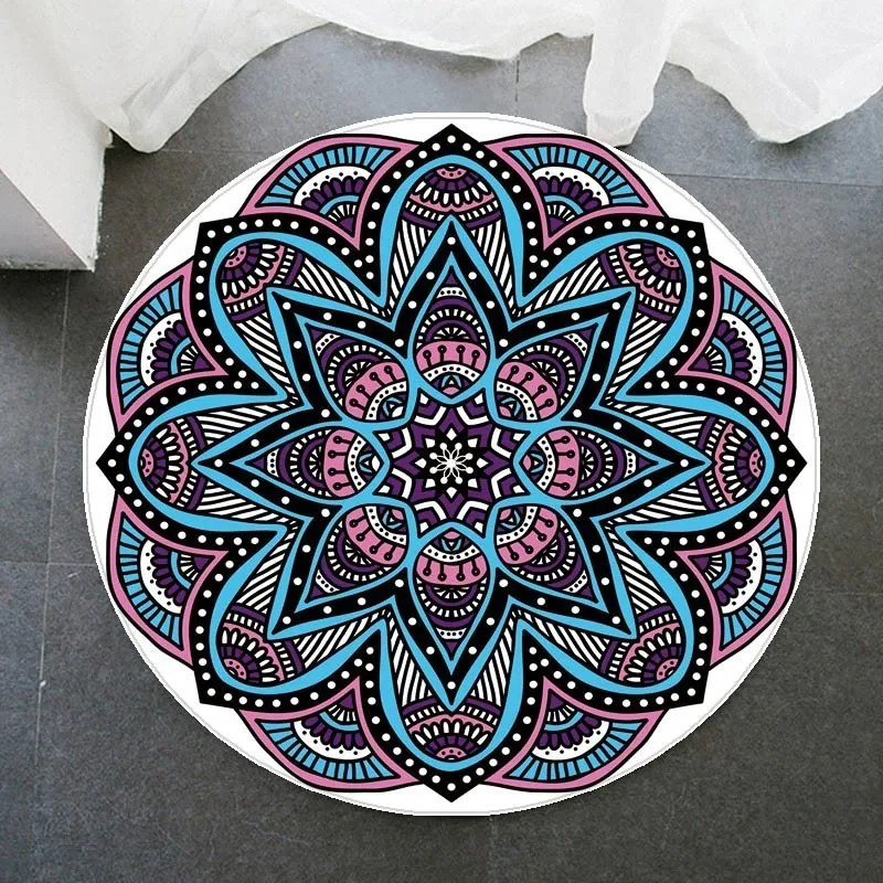 

3 Sizes Bohemian Style Mandala Pattern Round Carpet Non-Slip Bath Mat Soft Thicken Flannel Area Rug for Living Room Decor RC51