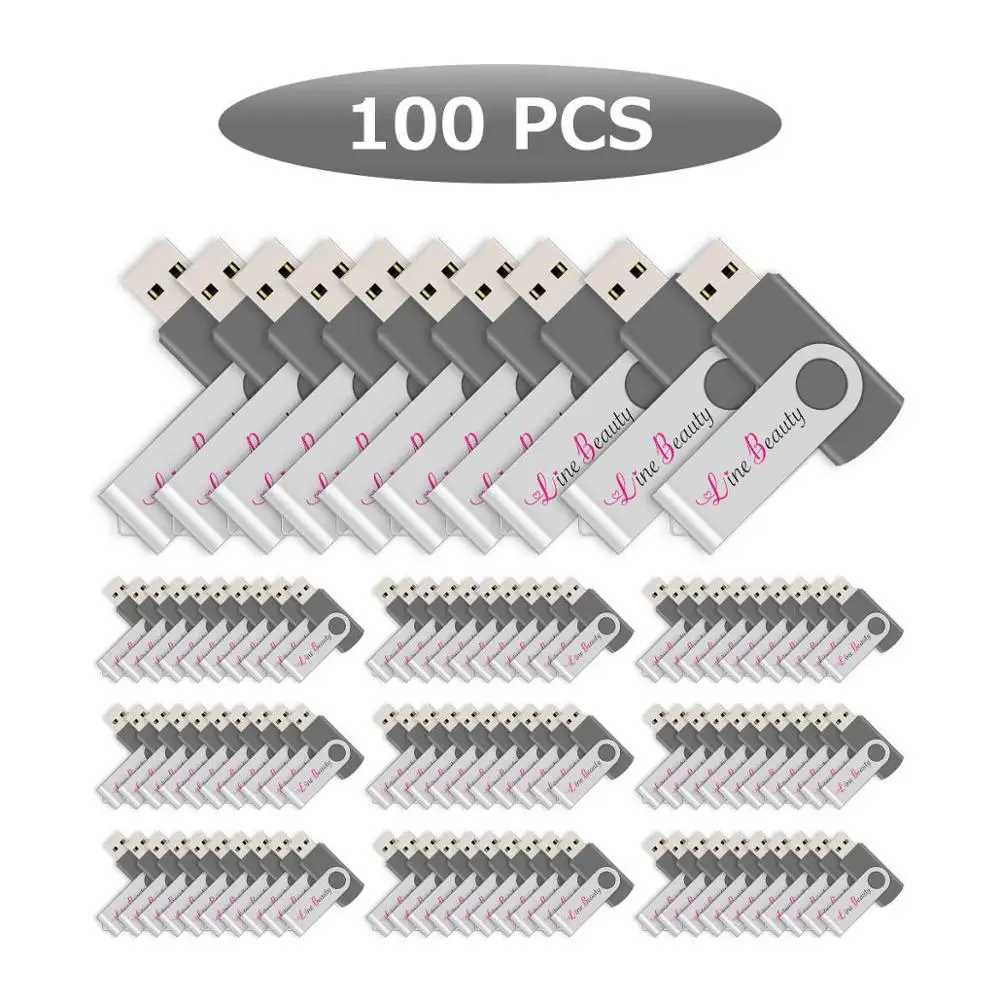J-boxing Wholesale 100PCS 8GB USB Flash Drive Printed Custom Logo Engraved Personalize Pendrives Metal Swivel Thumb Memory Stick