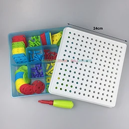 without box 182 Монтессори обучающая дрель-головоломка игрушки для детей DIY винтовые игрушки детский набор инструментов для мальчиков Мозаичный Узор Набор строительных игрушек подарок - Цвет: without box