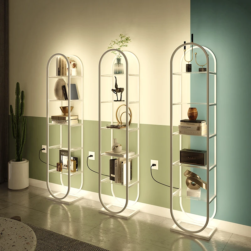 

TT Modern Light Luxury Wall Shelf Partition Wall-Mounted Multi-Layer Tempered Glass Living Room Floor Display Stand with Light
