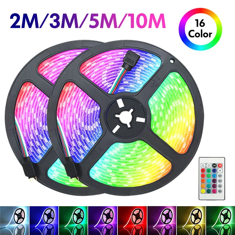 

Светодиодная ленсветильник RGB SMD2835 для дома, декоративная ламсветильник с 24 ИК-клавишами и дистанционным управлением, 12 В постоянного тока, 2...