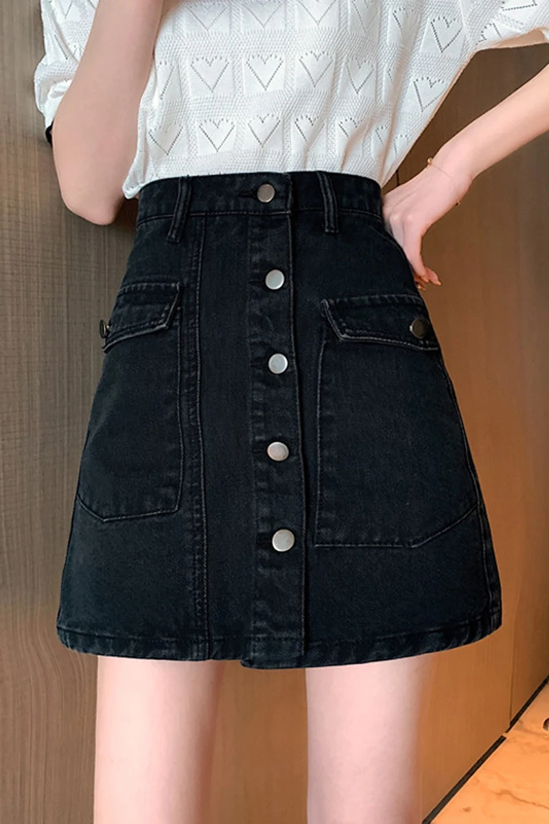 

Spring 2021 new bag hip skirt female students show thin high waist A-line skirt short skirt