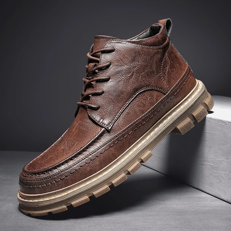 

Korean Fashion Winter Outdoor Non-slip Men Boots Handmade Leather Men's Shoes Fashion Designer Men Boots