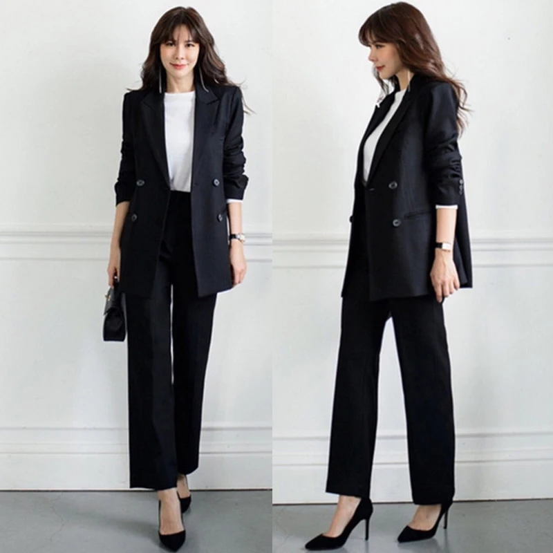 Loose Korean casual autumn and winter new OL suit black women's fashion large size woman office suit full dress suit two sets