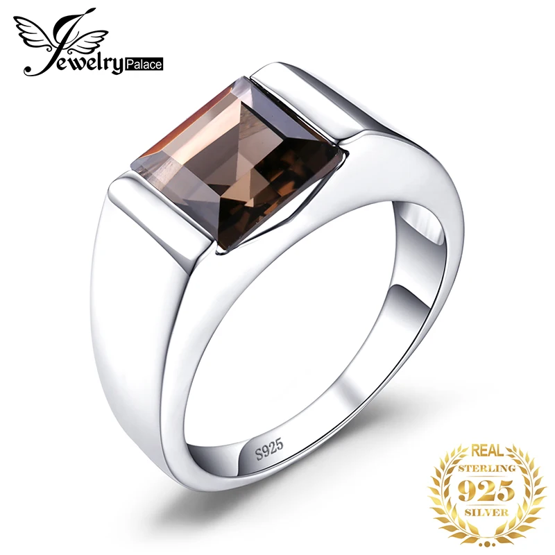 Jewelrypalace Для мужчин площади 2.2ct подлинная дымчатый кварц обручальное кольцо