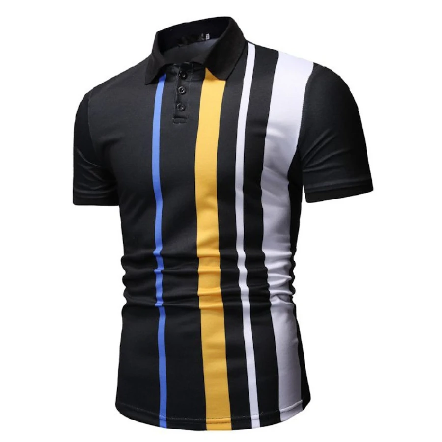 

Мужская классическая рубашка-поло с принтом, повседневные полосатые рубашки с воротником на лето