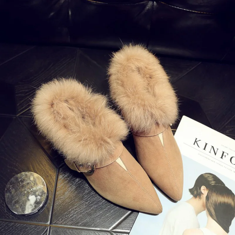 Тонкие Туфли с глубоким носком Новинка сезон осень-зима женская обувь на меху