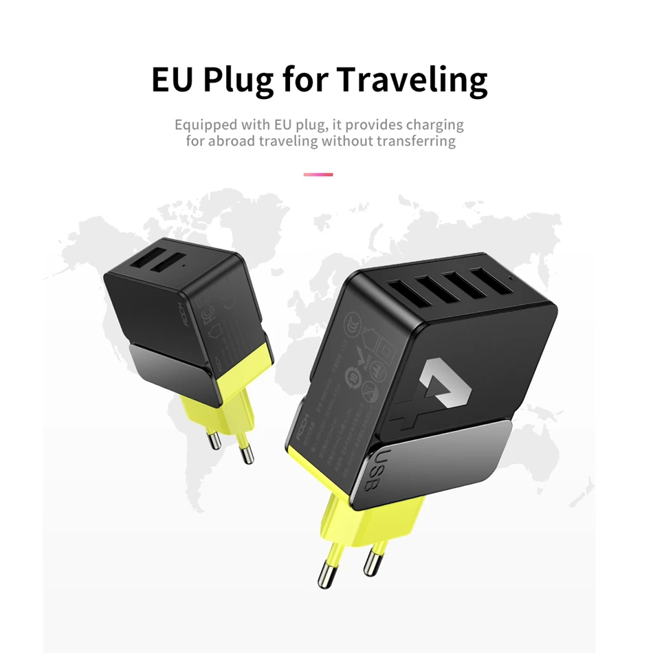ROCK EU Plug 4A Max 4 порта USB быстрое зарядное устройство для iPhone Зарядка для samsung iPad Xiaomi телефон путешествия настенное зарядное устройство адаптер