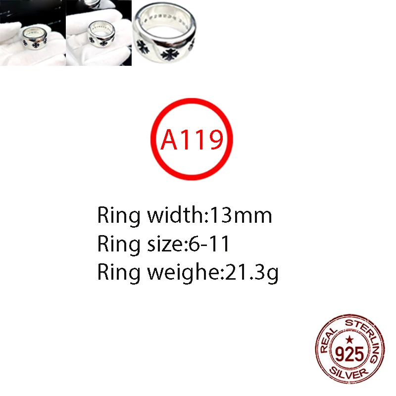 

A119 925 sterling silver ring jewelry retro personality double cross hip-hop style punk fashion style couple shape gift for hot