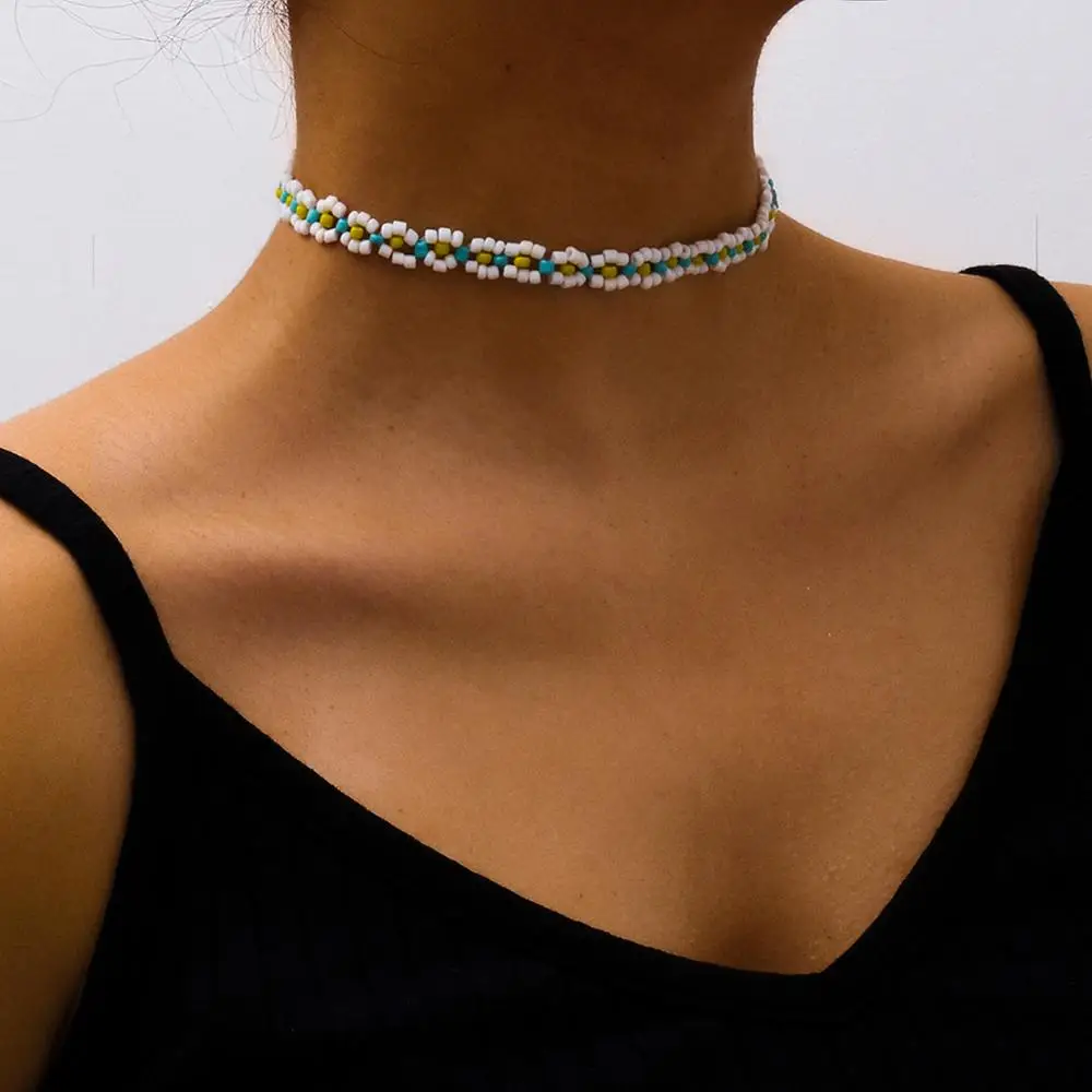 

New Seed Beads Flower Necklacee Necklaces Colorful Clavicle Chain Collar 2020 Fashion Short Necklaceee Women Gift Party Jewelry