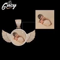 gucy custom made photo with sngel wings necklace pendant 4mm tennis chain cubic zircon mens hip hop jewelry