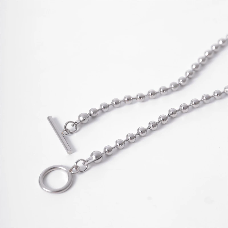 

POTCET Unisex Stainless Steel Round Bead One Word Buckle Titanium Steel Necklace Pendant Fashion Hip Hop Party Jewelry