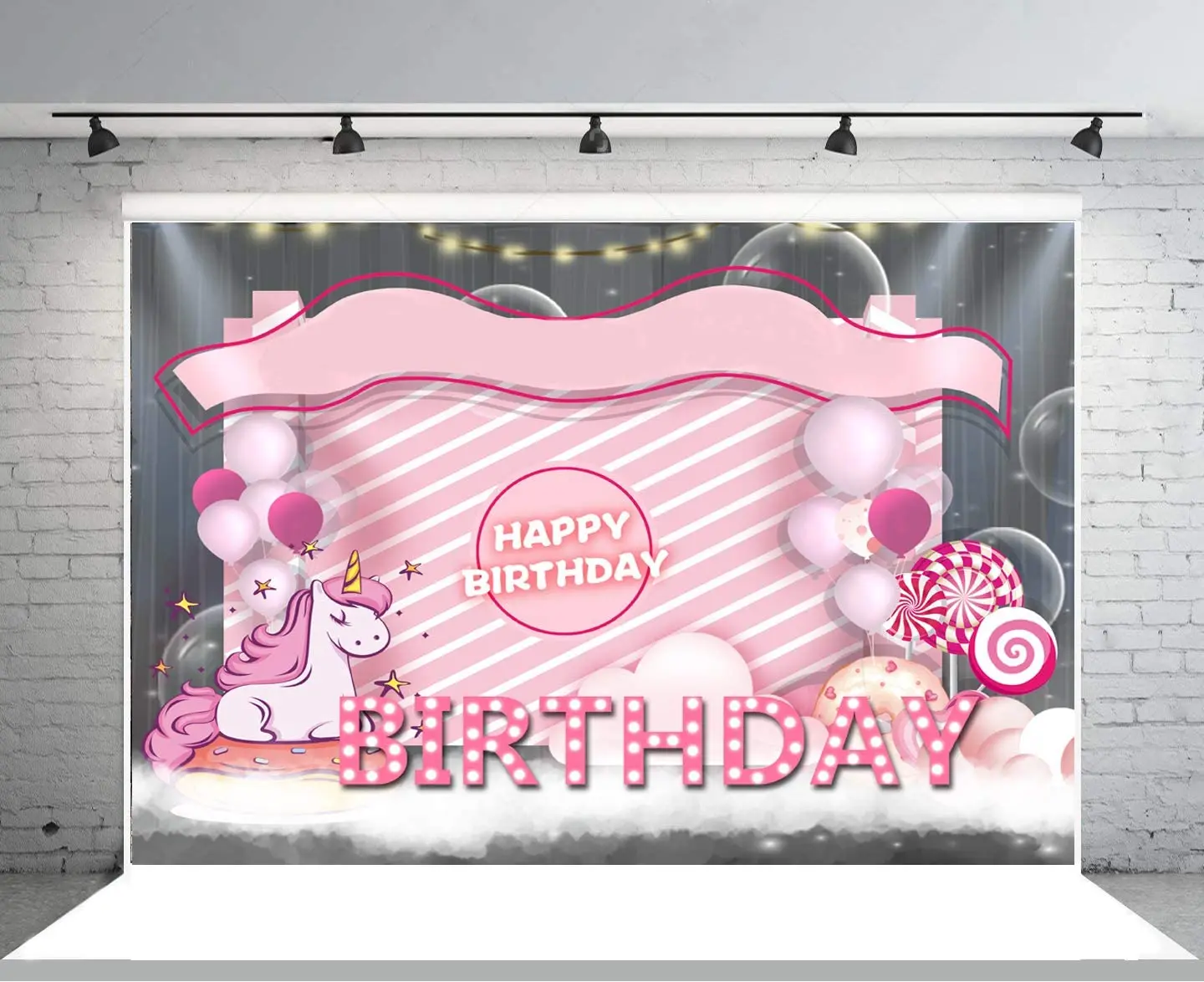 

Pink Unicorn Baby Shower Photography Backdrop Girls Birthday Cartoon Banner Photo Photograph Background Party Decoration