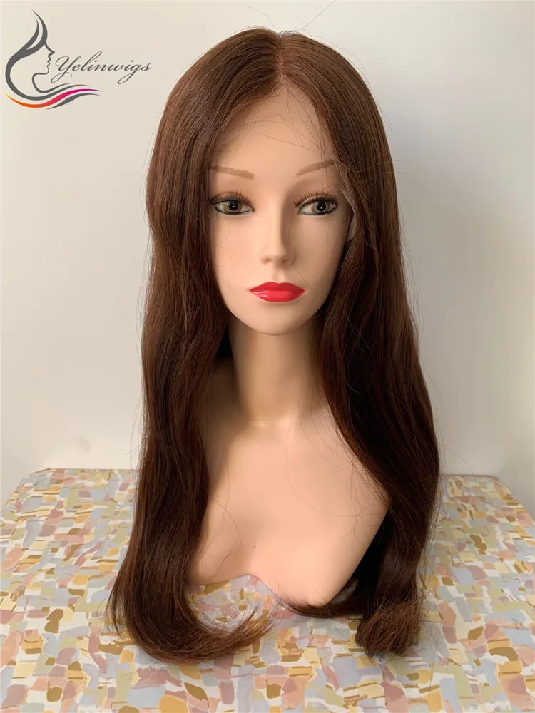 Высокая плотность 100% европейские натуральные волосы на шнуровке еврейский парик