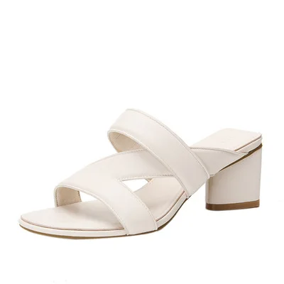 Летние женские сандалии на высоком каблуке белые толстом Корейская версия