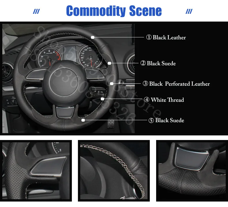 

For Mazda BT-50 2007-2016 CX-8 2009-2020 Black Leather Black Suede Car Steering Wheel Covers car accessories