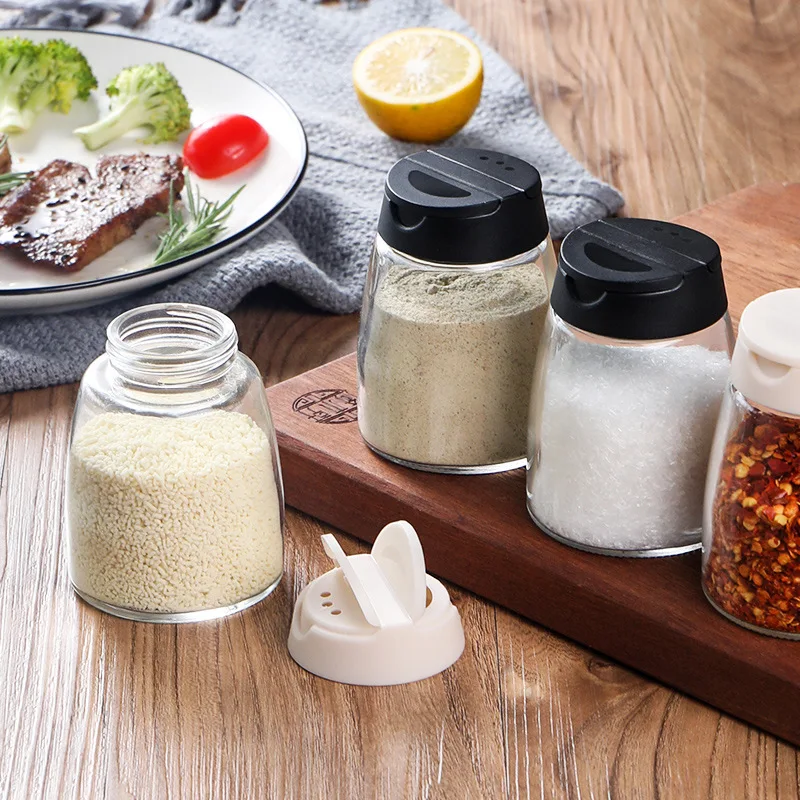 

4 PCS Salt MSG Seasoning Box Combination Set Salt Shaker Kitchen Jar Household Glass With Lid Sprinkling Seasoning Bottle