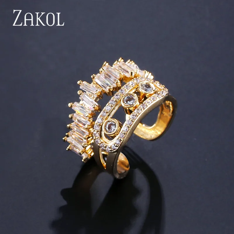 ZAKOL Модный высококачественный Регулируемый Ювелирное кольцо для новобрачных с