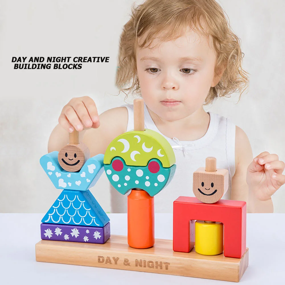 Детские Обучающие деревянные игрушка солнце и луна день ночь блоки столбов