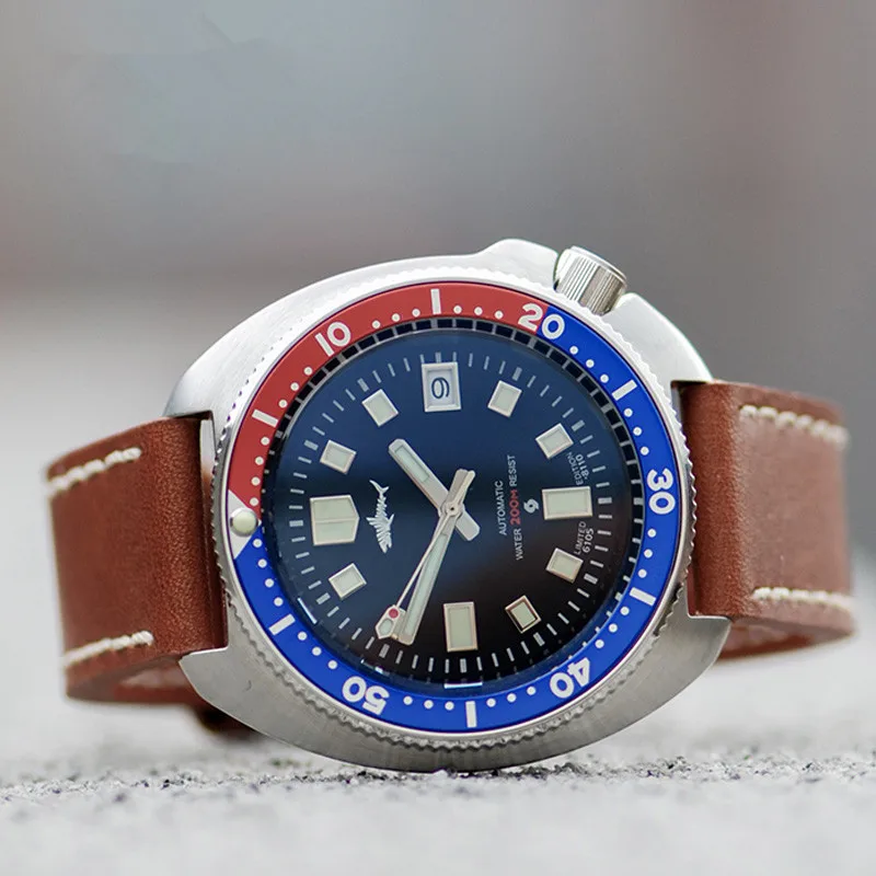 

Heimdallr Men Diving Watch 44mm Black Dial Blue Red Bezel Sapphire 200M Waterproof Japan NH35A Automatic Self Winding Mens Watch