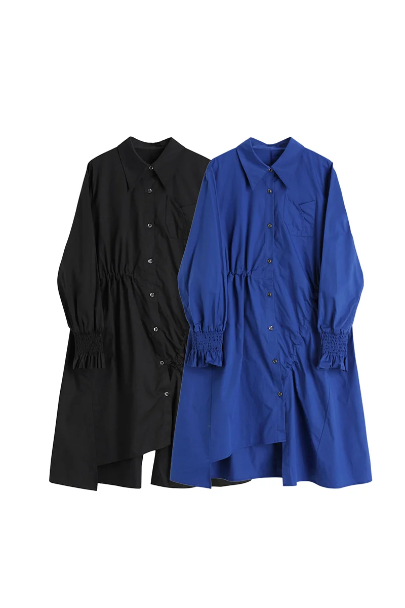 

SuperAen Medium-length Draw-rope Shirt Autumn Solid Irregular Hem Straight Full Dresses Women