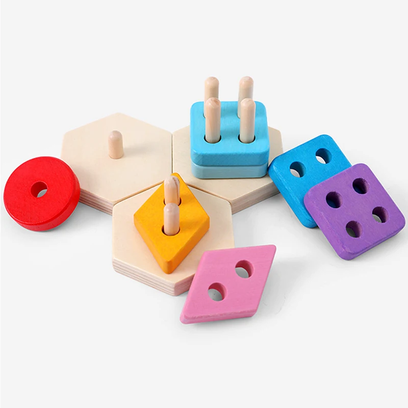 Baby Kids Rainbow Wooden Block Sets 2019 Educational Geometric Shape Matching Toys For Children Animal Stacking Toy Good Selling | Игрушки и
