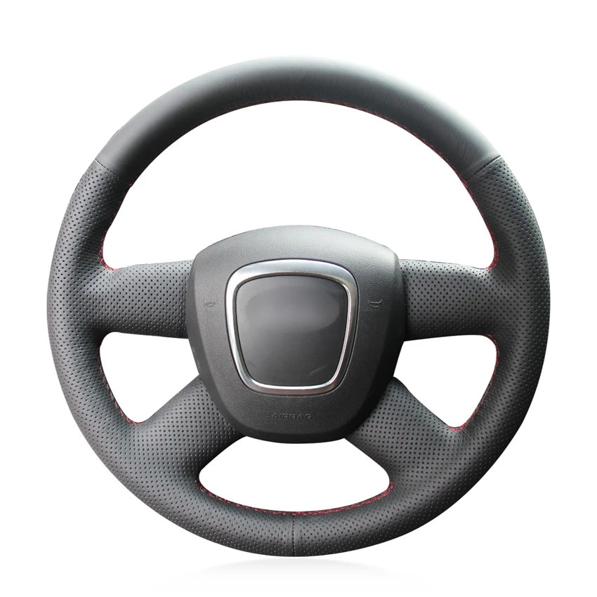 

Hand-stitched Black Genuine Leather Anti-slip Soft Car Steering Wheel Cover for Audi A3 2006-2013 A4 (B8) A6 (C6) 2005-2011