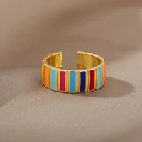 creative colorful enamel geometric rings for women round vintage finger ring trendy christmas party jewelry gift bijoux femme