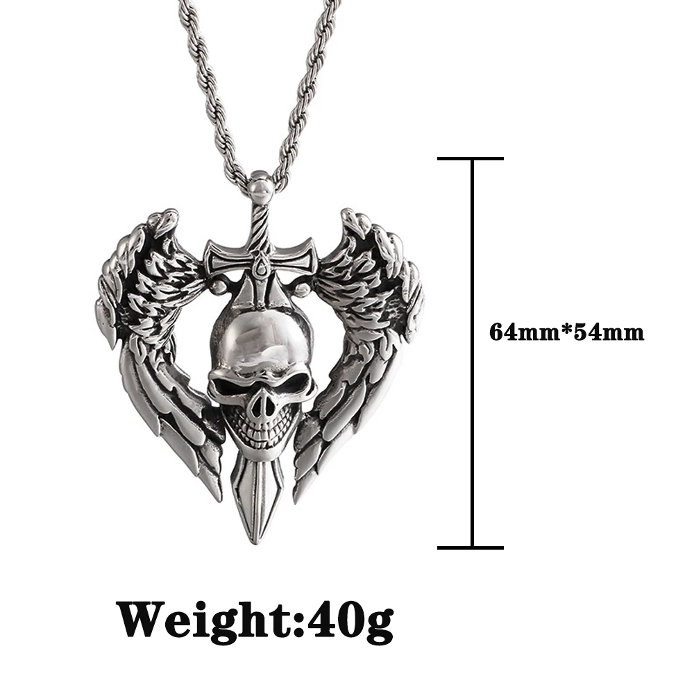 Ожерелье с подвеской в виде черепа и крыла ангела из нержавеющей стали |
